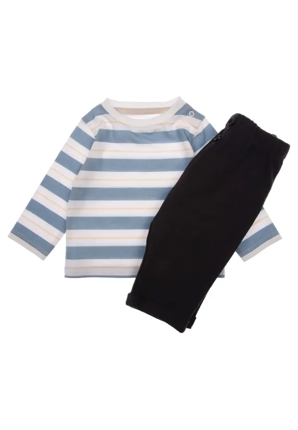 Baby Boys Blue Stripe T-Shirt and Trousers Set