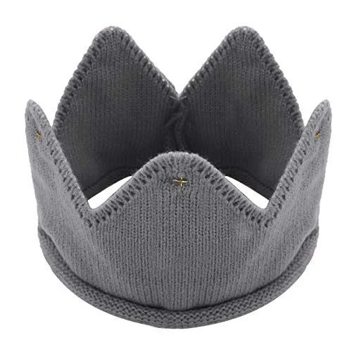 Baby Boys Girls Knitted Crown Hat Winter Warm Crochet Christmas Knit Beanie Hats Xmas Birthday Party Caps Photography Props #Grey One Size