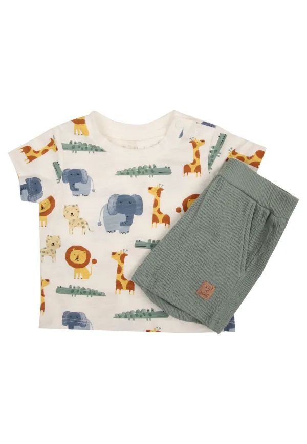 Baby Boys Green Jungle Print Top and Short Set