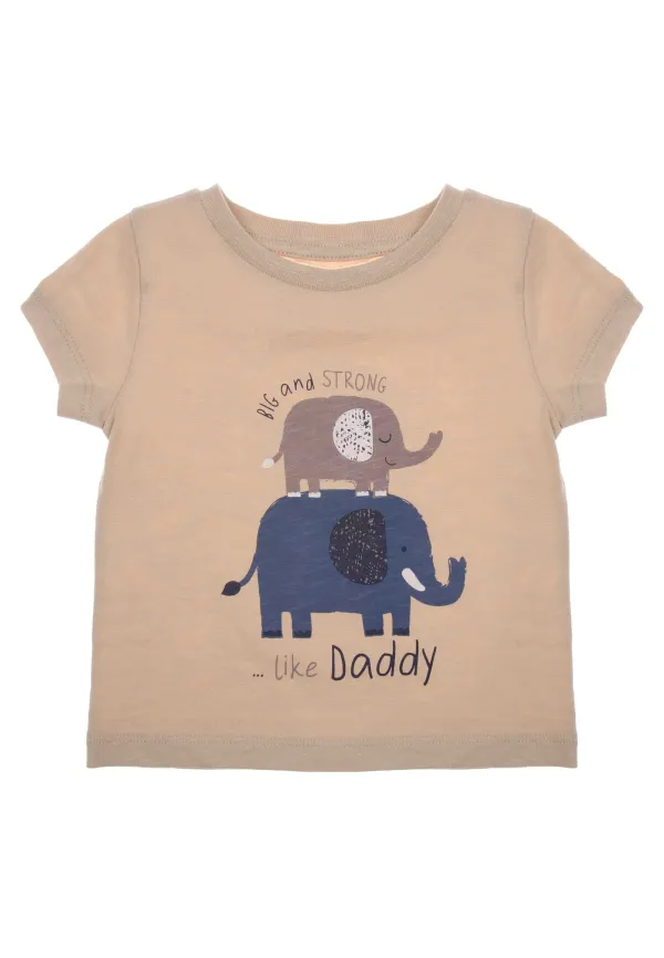 Baby Boys Stone Elephant Daddy Slogan T-Shirt