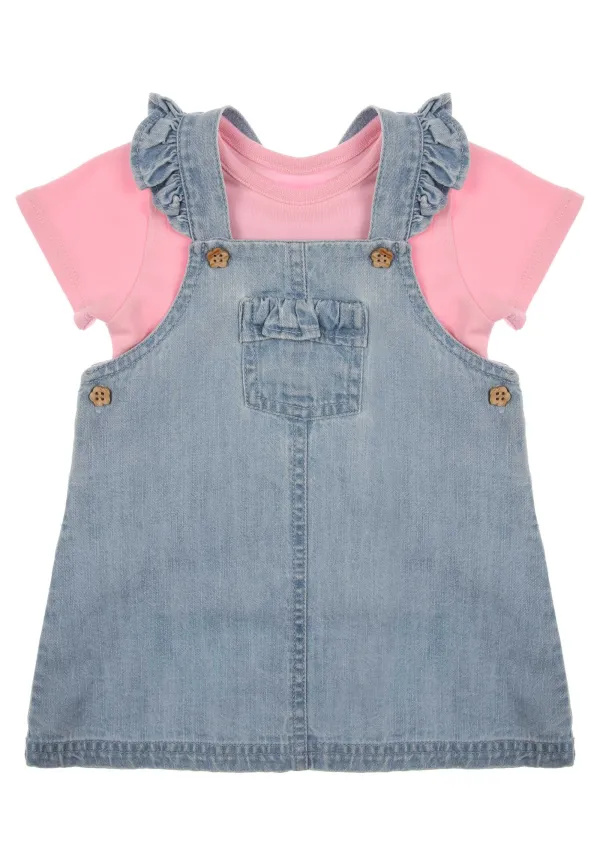 Baby Girl Blue Denim Chambray Dress & T-Shirt Set