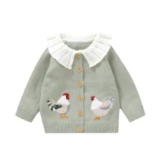 Baby Girl Knit Cardigan Doll Collar Knitted Crochet Button Tops Fall Winter Warm Sweater Coat Chicken Embroidery Clothes (Green, 9-12 Months) Baby Girl Knit Cardigan Doll Collar Knitted Crochet Button Tops Fall Winter Warm Sweater Coat Chicken Embroidery Clothes (Green, 9-12 Months)