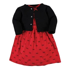 Baby Girl Quilted Cardigan and Dress, Red Black Bows, 4 Toddler Baby Girl Quilted Cardigan and Dress, Red Black Bows, 4 Toddler