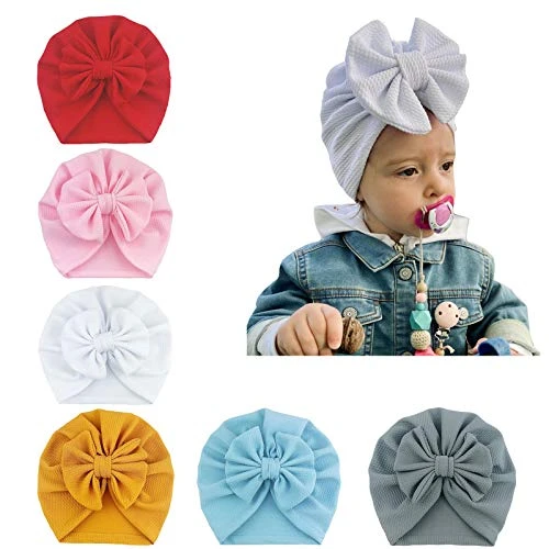 Baby Turban, Newborn Headband, Hair Band, Knot Hat, Summer Stretch Bow Headwear, Toddler and Newborn Hat, 6-piece turban set, One Size