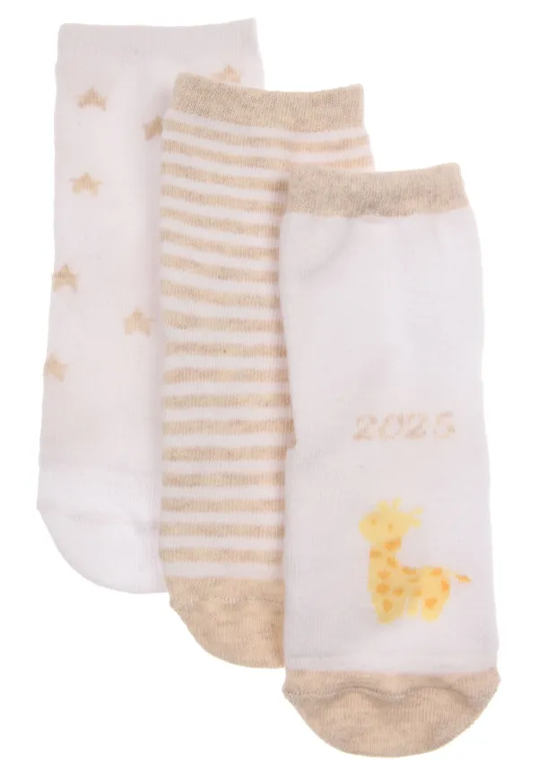 Baby Unisex 3pk White & Cream Born In 2025 Socks