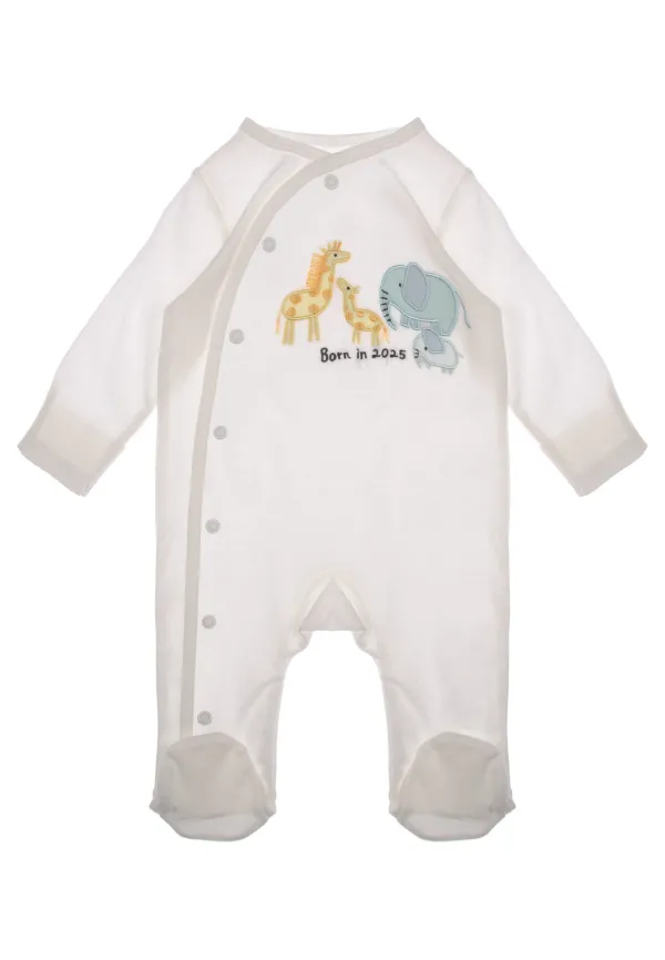 Baby Unisex White Born In 2025 Animal Sleepsuit