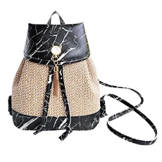 Backpack for Women Backpack Travel Women Cover Type Drawstring Stone Pattern Tassel Bag Weave Small Backpack Lock Anti-Theft Backpack Hidden Zipper Travel Shoulder Bags Ladies