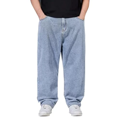 Baggy Jeans Men - Cotton Jeans Retro Denim Pants Loose Bootcut Jeans Relaxed Fit Cowboy Pant Streetwear Jeans Wide Leg Hip Hop Jeans Stylish Biker Jeans Casual Work Trousers Outdoor Lounge Jeans