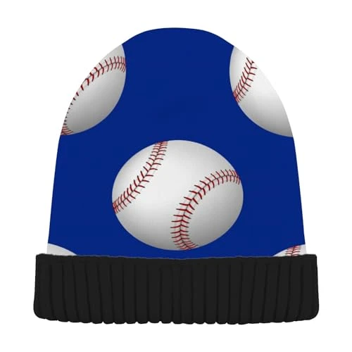 Ball Baseball Pattern Beanie Hat Winter Hat Cold Weather Knit Beanies Warm Slouchy Hat for Women Men