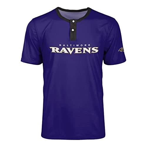 Baltimore Ravens NFL Mens Solid Wordmark Short Sleeve Henley