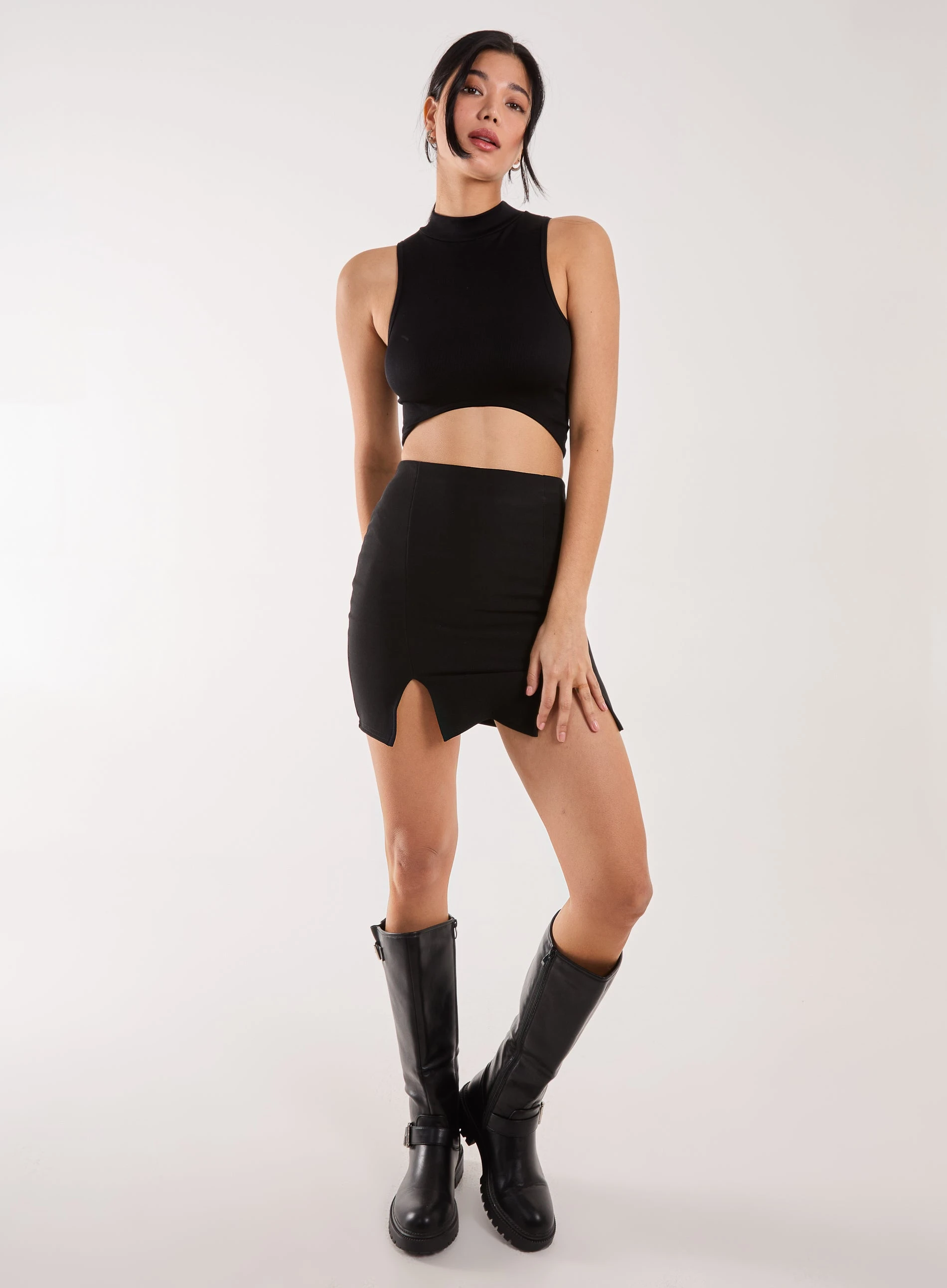 Bandage Double Split Mini Skirt  - S  - BLACK