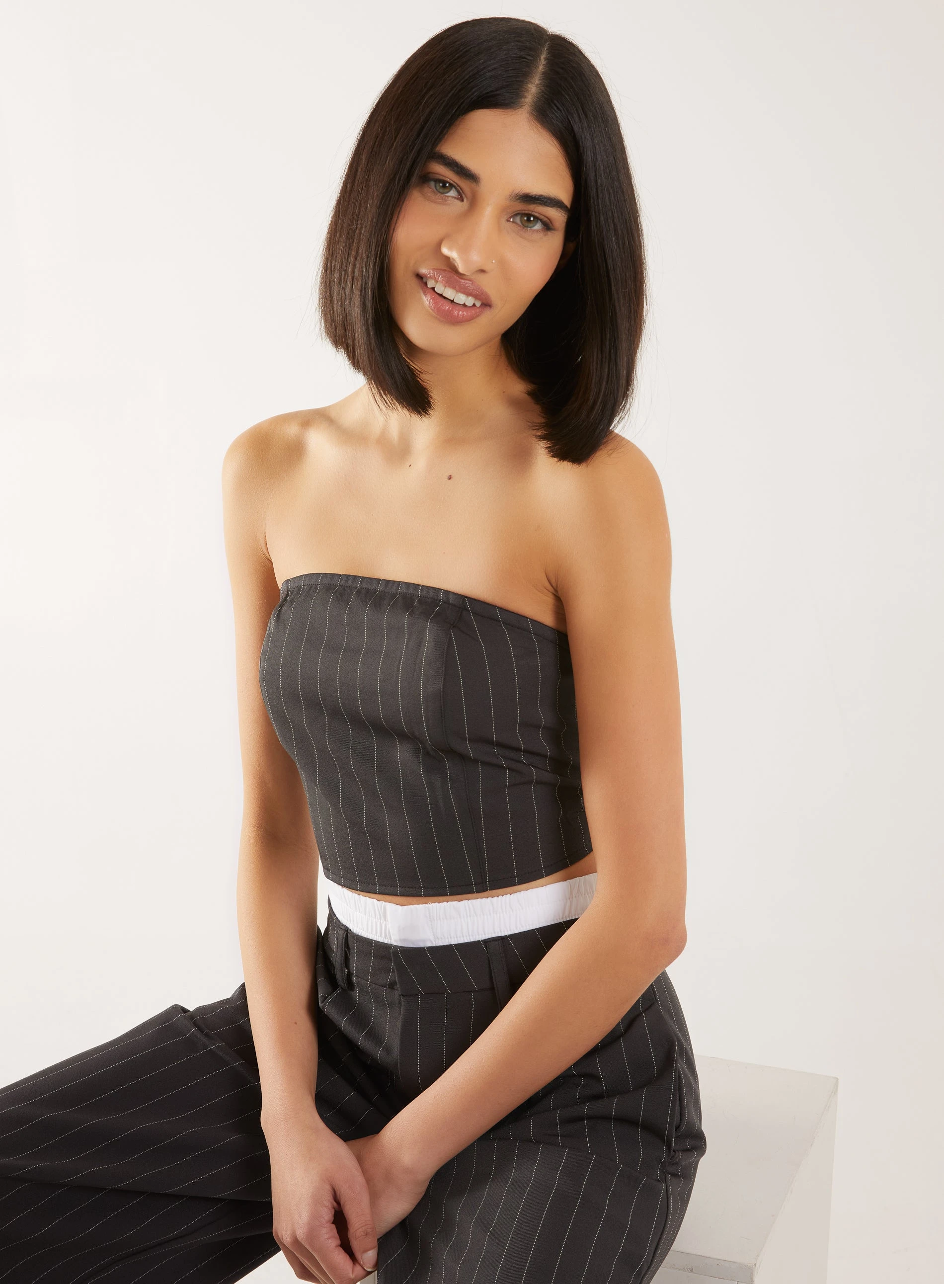 Bandeau Crop Top  - S  - CHARCOAL