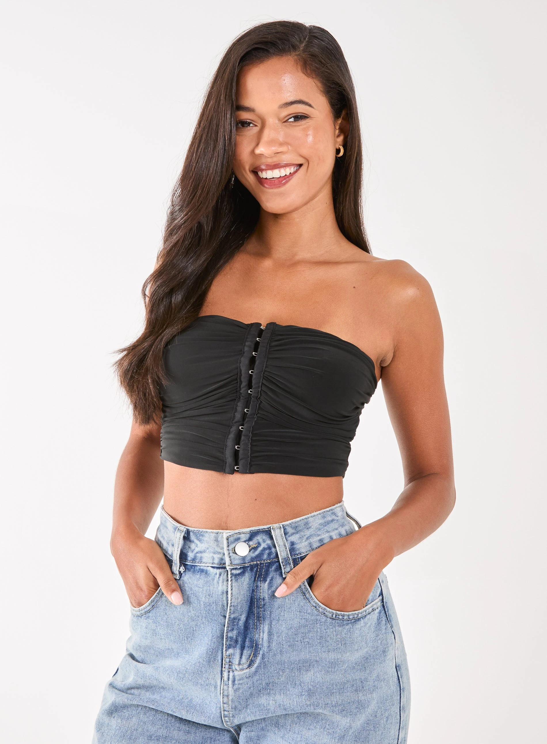 Bandeau Eyelet Detail Corset Top Black