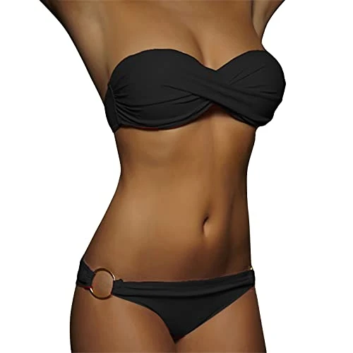 Bandeau Swimsuits for Women Two Piece Bathing Suits Strapless Swimwear High Waisted Bikini Set Two Pieces Bathing Suits Swimsuits Bandeau Tankini Swimsuit