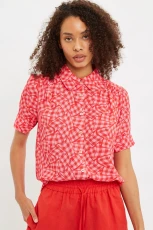 Barclay Gingham Twist Print Short Sleeve Blouse Barclay Gingham Twist Print Short Sleeve Blouse