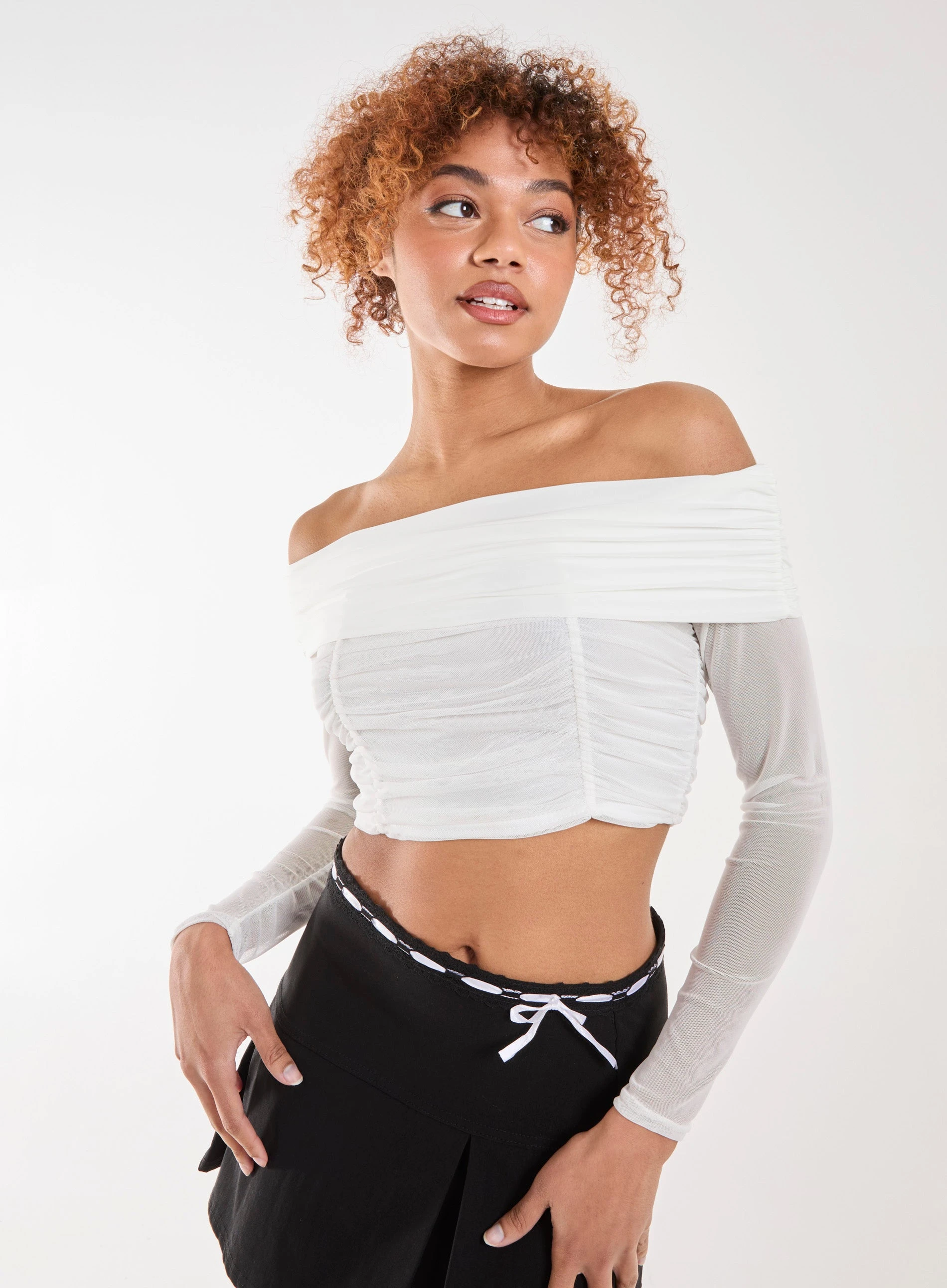 Bardot Mesh Long Sleeve Top  - L  - IVORY