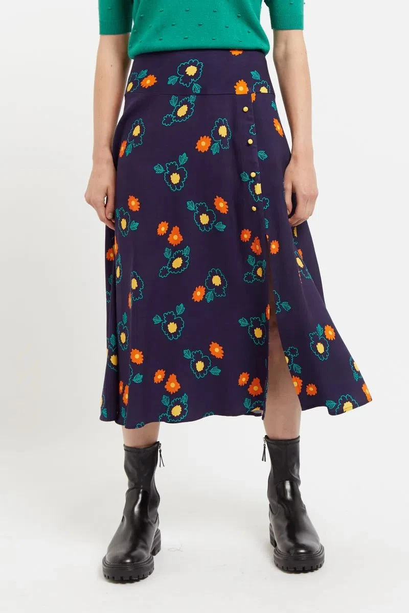 Barney Clarice Floral Print Midi Skirt - Navy
