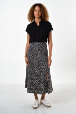Barney Floral Print Midi Skirt Black - Black Black 3