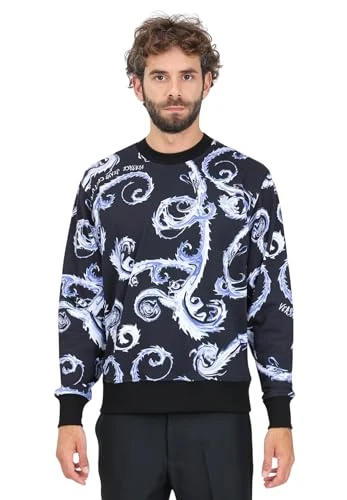 Baroque Pattern Men's Black Crew Neck Sweatshirt, Black, M