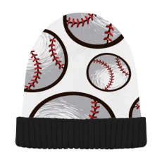 Baseball Ball Print Beanie Hat Winter Hat Cold Weather Knit Beanies Warm Slouchy Hat for Women Men