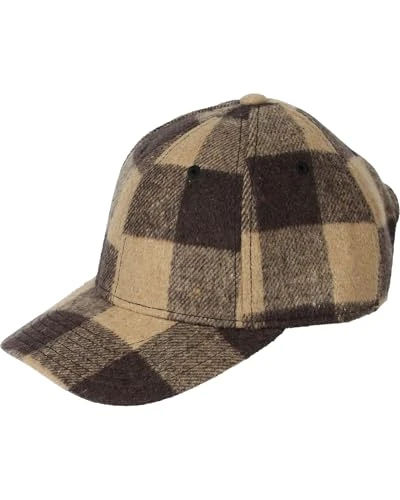 baseball cap with block check - warm cap with fleece lining - One Size