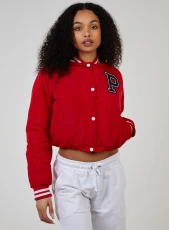 Baseball Cropped Shell Jacket  - S  - Red