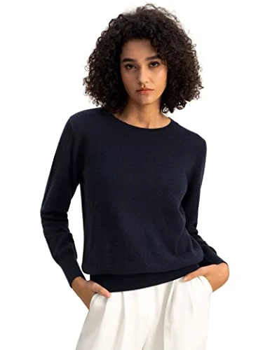 Basic Pullover Sweater for Women 100% Baby Cashmere, Soft & Skin-Friendly Cropped Crewneck Sweater Top with Regular Fit for Spring Fall & Winter(Navy Blue,S)