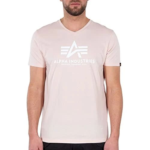 Basic V-Neck T-Shirt for Men, Pale Peach, L