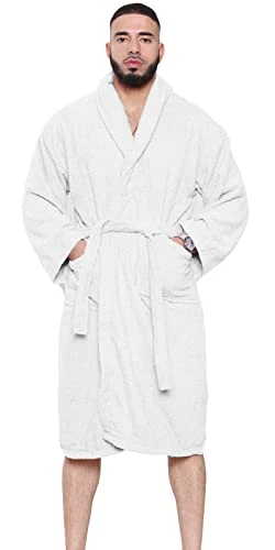 Bath Robe Unisex Luxury Egyptian Cotton Towelling Dressing Gown High Absorbant Soft Towel White - Shawl 2XL