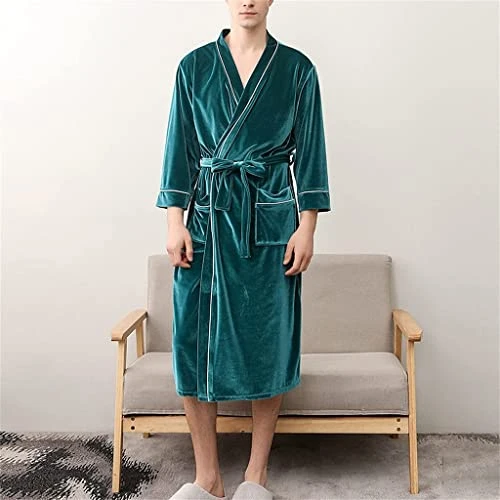 Bathrobe Autumn and Winter Men's Casual Warm Soft Robe V-neck Robe Night Gown Home Service (A XL code)