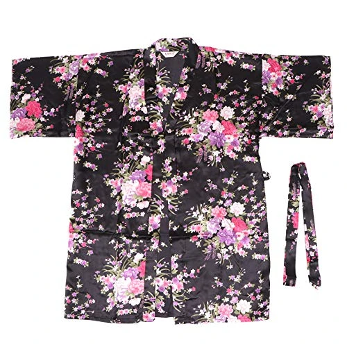Bathrobe Kimono Robe Japanese Housecoat Kimonos for Women Asian Robe Towel Robe for Women Floral Silk Robe Bachelorette Party Robe Nightgown Robes Cardigan Miss Polyester Summer Black