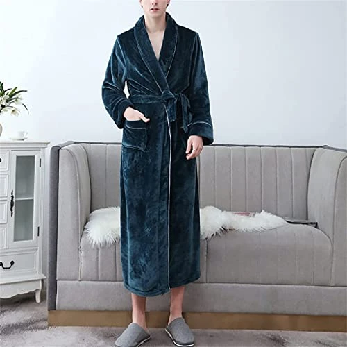 Bathrobe Men's Nightgown Autumn and Winter Warmth Thickened Flannel Plus Size Men's Comfortable Home Service (B 3XL code)