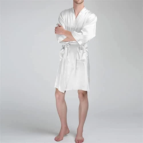 Bathrobe Men's Pajamas Thin Bathrobes Spring and Summer Men's Comfortable Casual Homewear (C L)