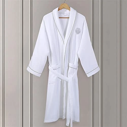 Bathrobe Men's Pure Cotton Waffle Solid Color Thickening Home Bathrobes Absorbent Bathrobes Homewear (A L)