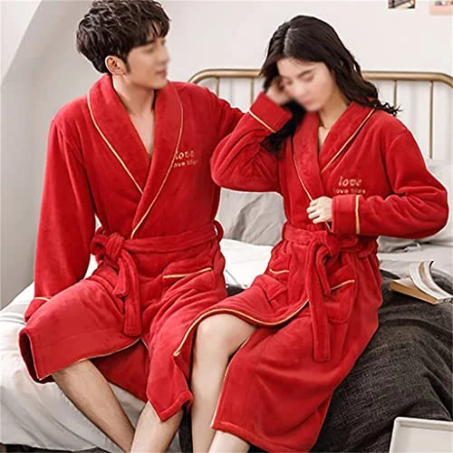 Bathrobe Season Men's Autumn and Winter Leisure Loose Thick Bathrobe Men's Pajamas Letter Embroidery Home Service (A 3XL code)