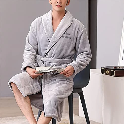 Bathrobe Season Men's Robe Autumn and Winter Thick Bathrobe Men's Pajamas Letter Embroidery Home Service (B XL code)