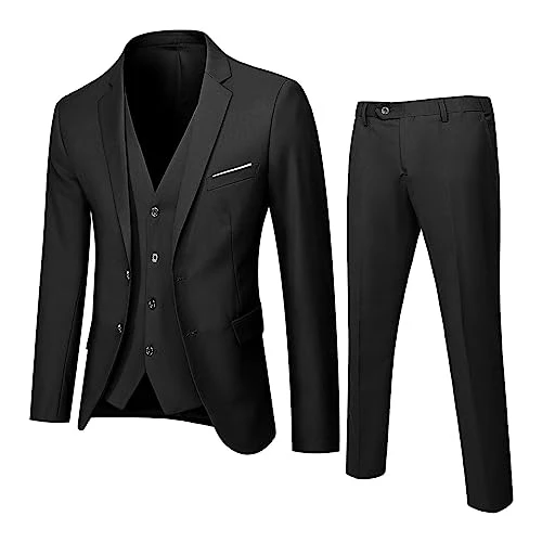 Bathrobe Set Women & Men's Suit Slim 3-Piece Suit Business Wedding Party Jacket Vest & Trousers Bathrobe Men Blue Fluffy, black, L