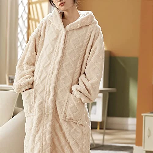 Bathrobe Women's Autumn and Winter Bathrobes Flannel Thickened Long Plus Size Home Service Suit (D L)