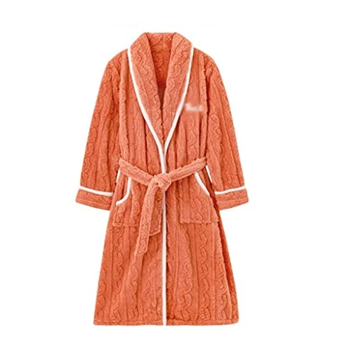 Bathrobe Women's Autumn and Winter Bathrobes Flannel Thickened Warmth Elegant Soft Nightgown Home Service (A XL code)