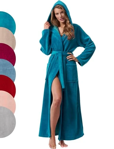 Bathrobe Womens Tall Long Teal Size M UK 12/14 Full Length 54"/140 cm