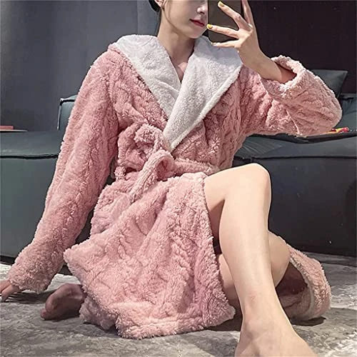 Bathrobes Ladies Elegant Sexy Autumn and Winter Coral Velvet Bathrobe Hooded Comfortable Warm Home Clothes (B XL code)