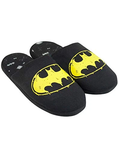 Batman Slippers | Dark Knight Logo Men's Black Polyester House Shoes