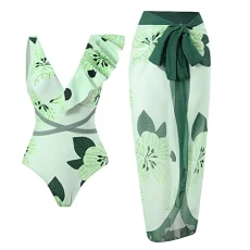 Baywatch Shorts Women's National Sexy Swimsuit Bikini with Belt Swimsuit Blouse Set Women's Swimwear, Mint Green, XL