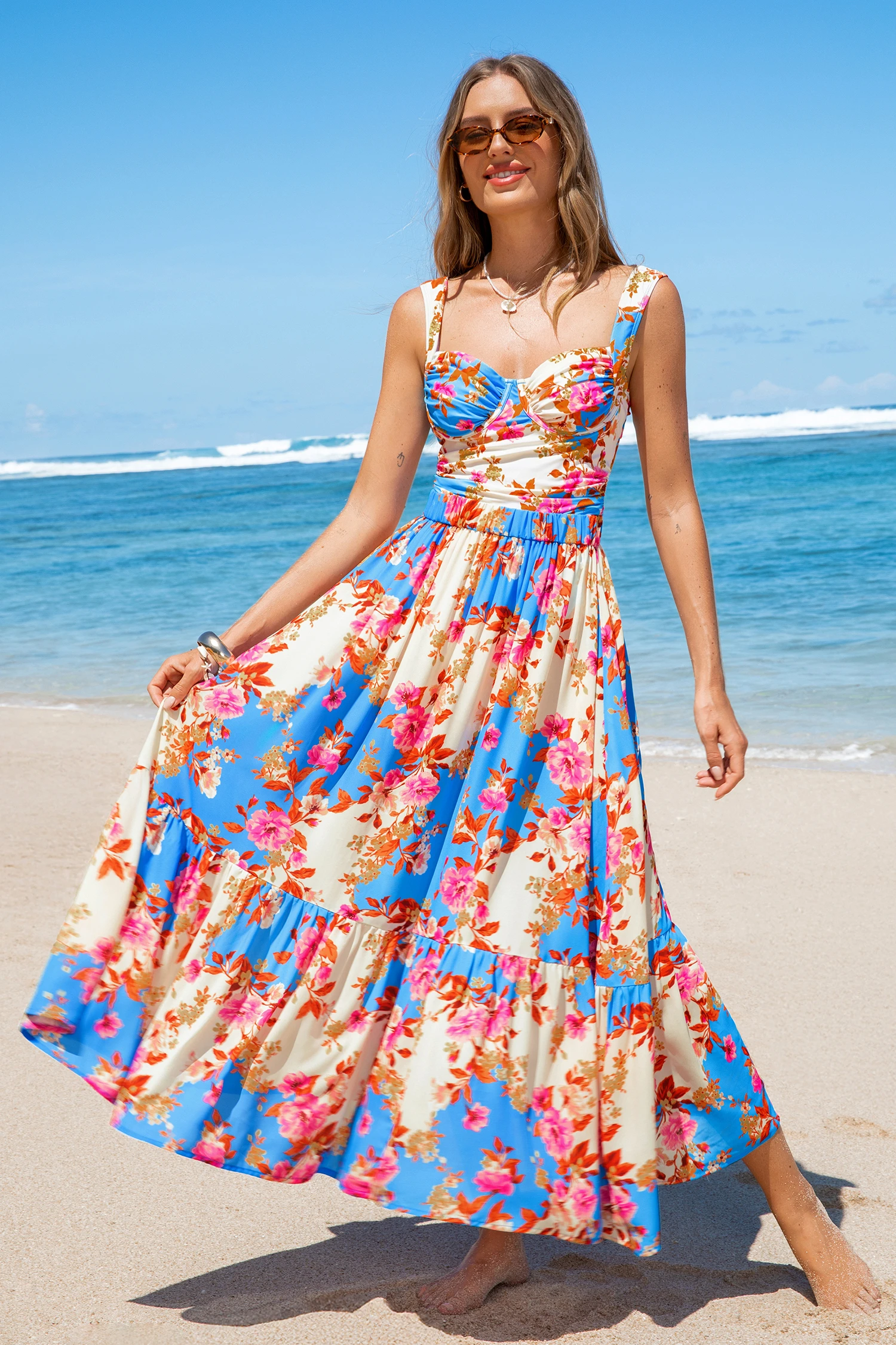 Beach Brunch Floral Cover-Up Sarong - Blue