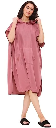 Beach Changing Robe With Pocket & Hood Poncho Quick Dry For Unisex Adults Mens Womens To Change Wet Suit Surfing Swimming Lightweight Ponchos Dusty Rose