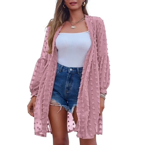 Beach Dress Women's Pareos Summer Dress Bikini Cover Up Beach Poncho Summer Airy Beach Blouse Dress Knee-Length Elegant Beach Towel Kimono Long Sleeve Cardigan Swimwear Cover Up Shirt S-XXL,
