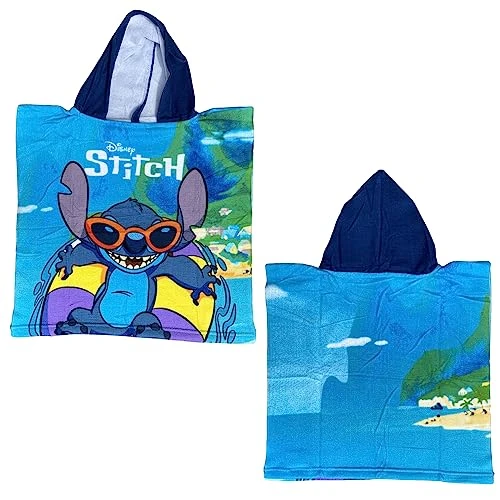Beach Poncho Bathrobe Microcotton Beach Pool 50 x 100 cm, Stitch, Blue, One Size