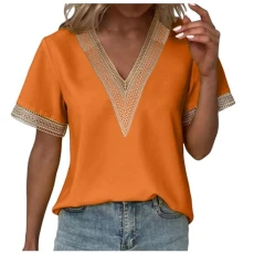Beach Shirt Women's Summer Short Sleeve V Cut Lace Plain Shirt Short Sleeve Loose Top T-Shirt Women Set Blue, Yellow, Light Blue, Orange Fashionable Summer Short Sleeve T-Shirt, orange, S Beach Shirt Women's Summer Short Sleeve V Cut Lace Plain Shirt Short Sleeve Loose Top T-Shirt Women Set Blue, Yellow, Light Blue, Orange Fashionable Summer Short Sleeve T-Shirt, orange, S
