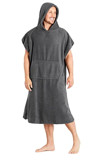 Beach Towel for Adults Robes Women Men Cotton Towelling Poncho Changing Robe Wearable Towel Adult (S-M, Charcoal)