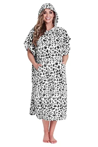 Beach Towel for Adults Robes Women Men Cotton Towelling Poncho Changing Robe Wearable Towel Adult (S-M, Grey Leopard)